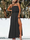 Womens Strapless Tube Dress Empire Waist Maxi Dress with Slit
