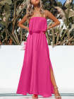 Womens Strapless Tube Dress Empire Waist Maxi Dress with Slit