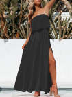 Womens Strapless Tube Dress Empire Waist Maxi Dress with Slit
