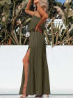 Womens Strapless Tube Dress Empire Waist Maxi Dress with Slit