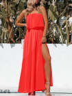 Womens Strapless Tube Dress Empire Waist Maxi Dress with Slit