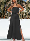 Womens Strapless Tube Dress Empire Waist Maxi Dress with Slit