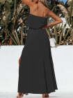Womens Strapless Tube Dress Empire Waist Maxi Dress with Slit