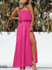 Womens Strapless Tube Dress Empire Waist Maxi Dress with Slit