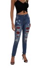 Womens Buffalo Plaid Jeans Distressed Long Pants