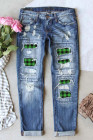 Sunflower Print Jeans for Women Ripped Denim Pants