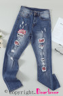 Womens Floral Mid Waist Distressed Jeans
