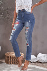 Womens Floral Mid Waist Distressed Jeans