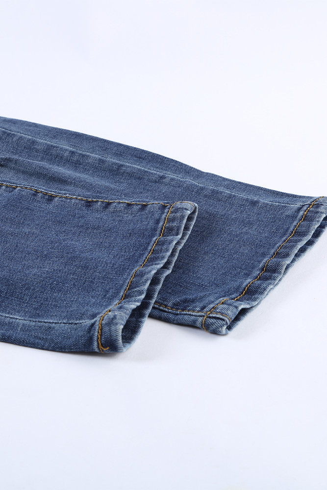 Womens Floral Mid Waist Distressed Jeans