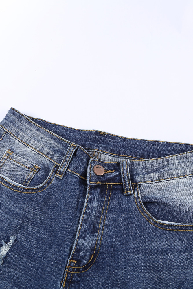 Womens Floral Mid Waist Distressed Jeans