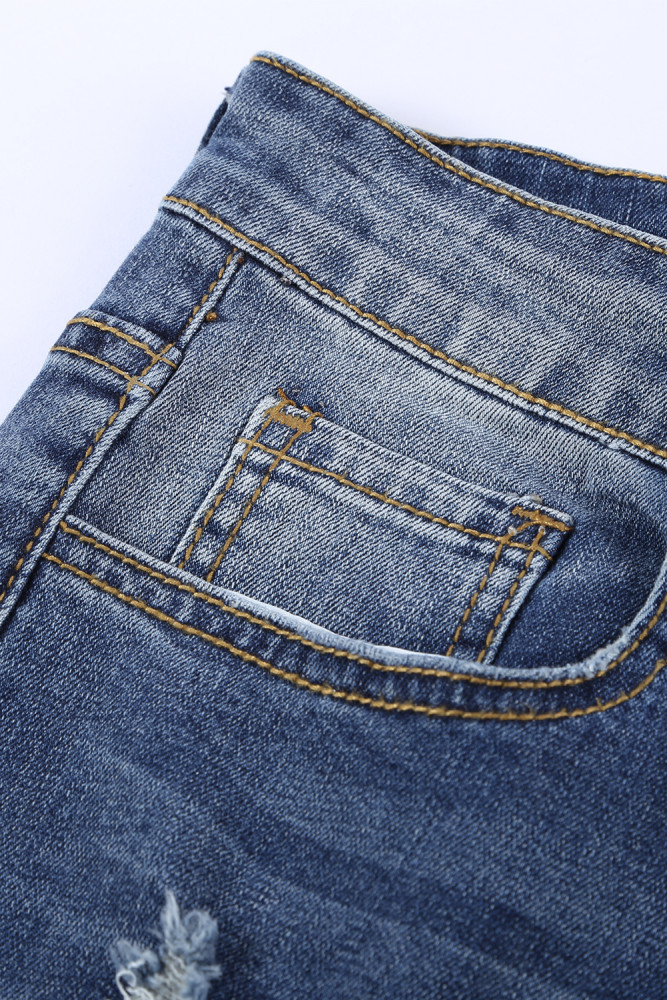 Womens Floral Mid Waist Distressed Jeans