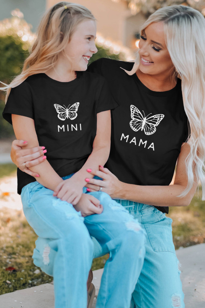 Girls Summer Tee Shirt MINI Butterfly Graphic Tee Family Outfits