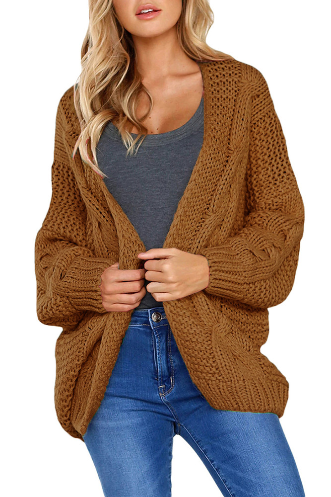 Open Front Chunky Long Sleeve Knit Cardigan