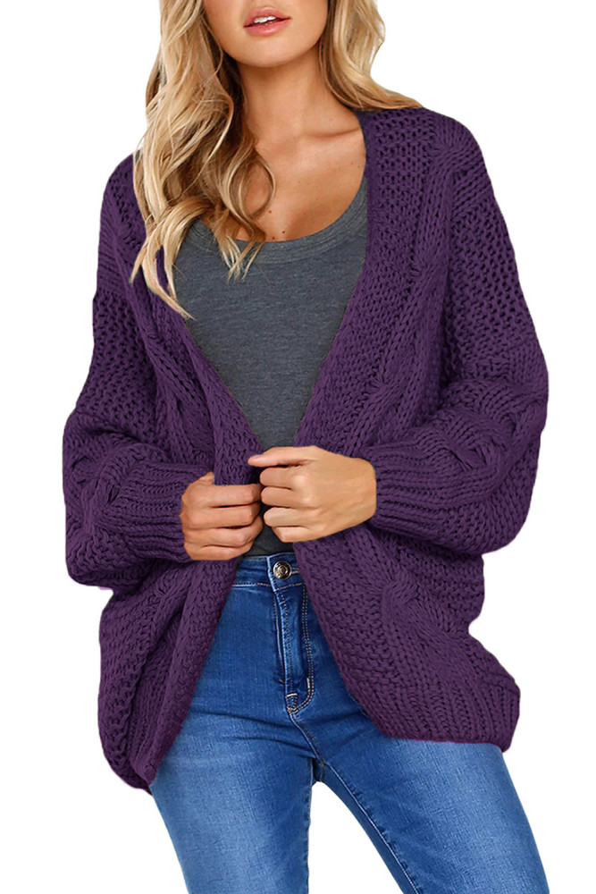 Open Front Chunky Long Sleeve Knit Cardigan
