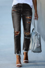 Women's Ripped Boyfriend Jeans Skull Print Jean Distressed Stretch Skinny Pants