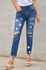 Women's Ripped Boyfriend Jeans Skull Print Jean Distressed Stretch Skinny Pants
