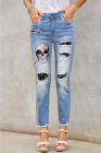 Women's Ripped Boyfriend Jeans Skull Print Jean Distressed Stretch Skinny Pants