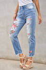 Women's Ripped Boyfriend Jeans Skull Print Jean Distressed Stretch Skinny Pants