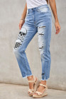 Women's Ripped Boyfriend Jeans Skull Print Jean Distressed Stretch Skinny Pants