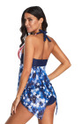 The USA Flag Print Stars and Stripes Halter Tankini Swimsuits for Women