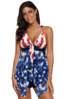 The USA Flag Print Stars and Stripes Halter Tankini Swimsuits for Women