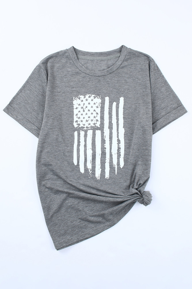 Womens America Flag Print Crewneck T-shirt Short Sleeve Tops