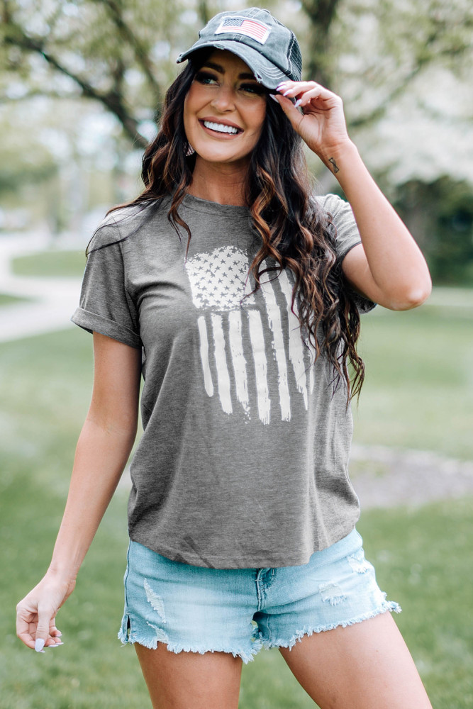 Womens America Flag Print Crewneck T-shirt Short Sleeve Tops