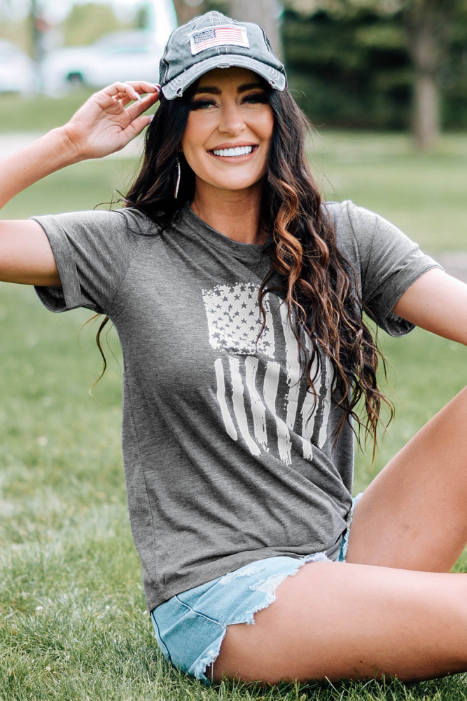 Womens America Flag Print Crewneck T-shirt Short Sleeve Tops