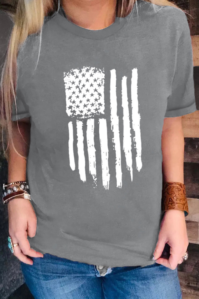 Womens America Flag Print Crewneck T-shirt Short Sleeve Tops