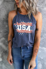 Summer Causal US Flag Print Graphic Sleeveless Tee Tank Tops