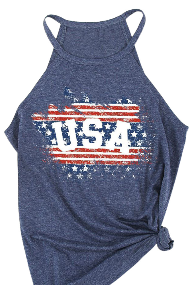 Summer Causal US Flag Print Graphic Sleeveless Tee Tank Tops