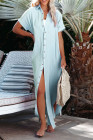 Crinkled Buttons Maxi Beach Dress with Slits Swimear Coverups