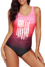 America Flag One Piece Swimsuit High Cut Bathing Suits Swimwear for Women