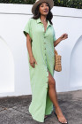 Crinkled Buttons Maxi Beach Dress with Slits Swimear Coverups