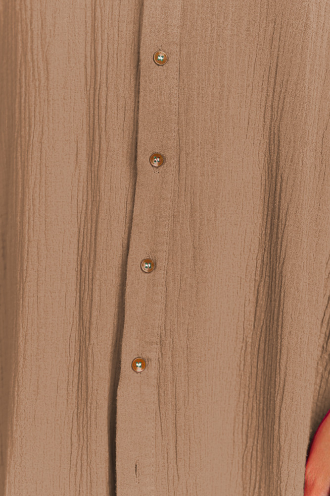 Crinkled Buttons Maxi Beach Dress with Slits Swimear Coverups