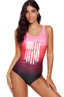 America Flag One Piece Swimsuit High Cut Bathing Suits Swimwear for Women
