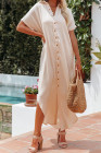 Crinkled Buttons Maxi Beach Dress with Slits Swimear Coverups