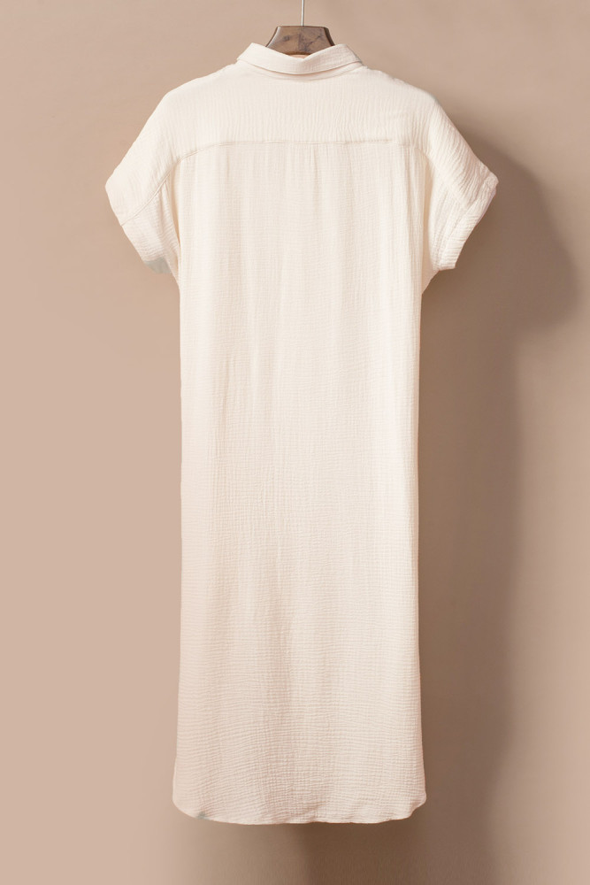 Crinkled Buttons Maxi Beach Dress with Slits Swimear Coverups