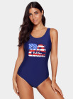 America Flag One Piece Swimsuit High Cut Bathing Suits Swimwear for Women