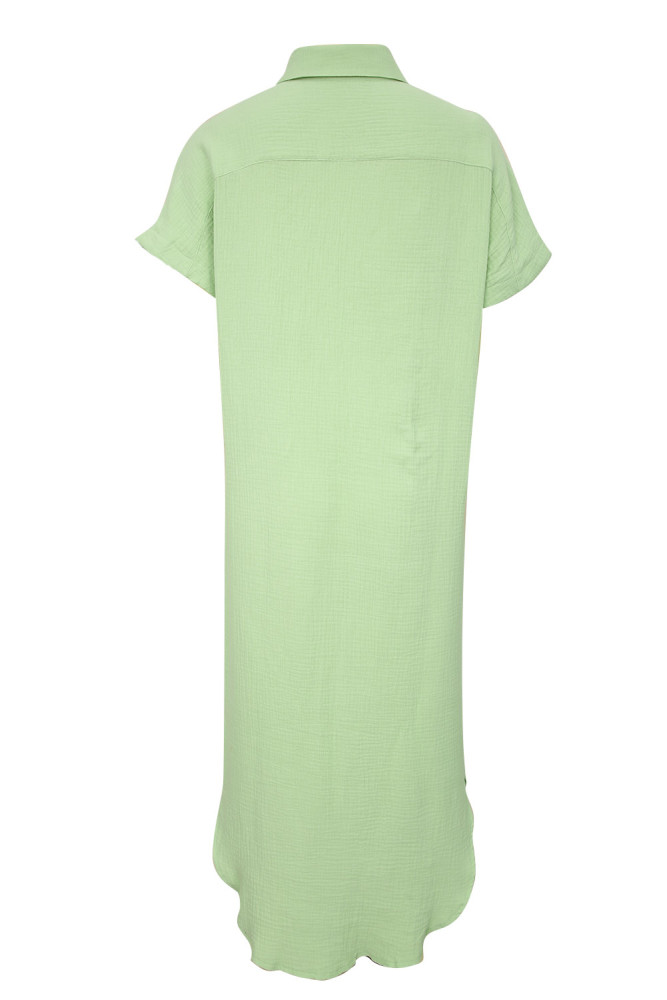 Crinkled Buttons Maxi Beach Dress with Slits Swimear Coverups