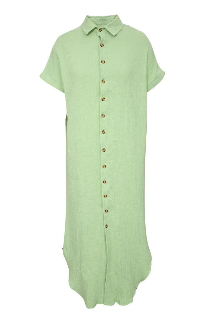 Crinkled Buttons Maxi Beach Dress with Slits Swimear Coverups