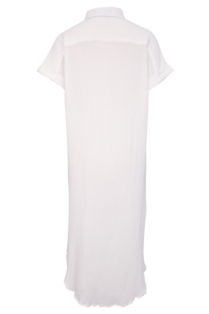 Crinkled Buttons Maxi Beach Dress with Slits Swimear Coverups