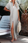 Crinkled Buttons Maxi Beach Dress with Slits Swimear Coverups