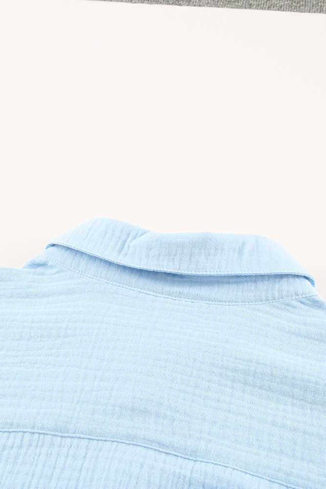 Crinkled Buttons Maxi Beach Dress with Slits Swimear Coverups