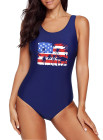 America Flag One Piece Swimsuit High Cut Bathing Suits Swimwear for Women