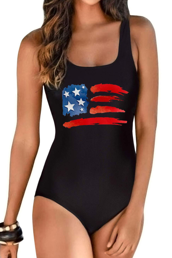America Flag One Piece Swimsuit High Cut Bathing Suits Swimwear for Women