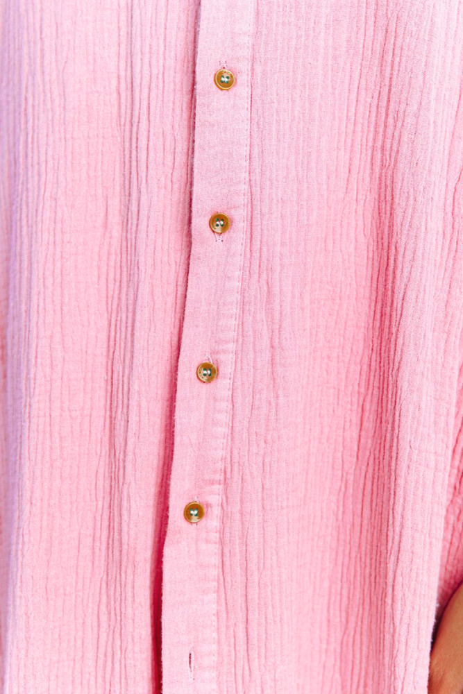 Crinkled Buttons Maxi Beach Dress with Slits Swimear Coverups