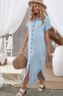 Crinkled Buttons Maxi Beach Dress with Slits Swimear Coverups