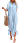 Crinkled Buttons Maxi Beach Dress with Slits Swimear Coverups