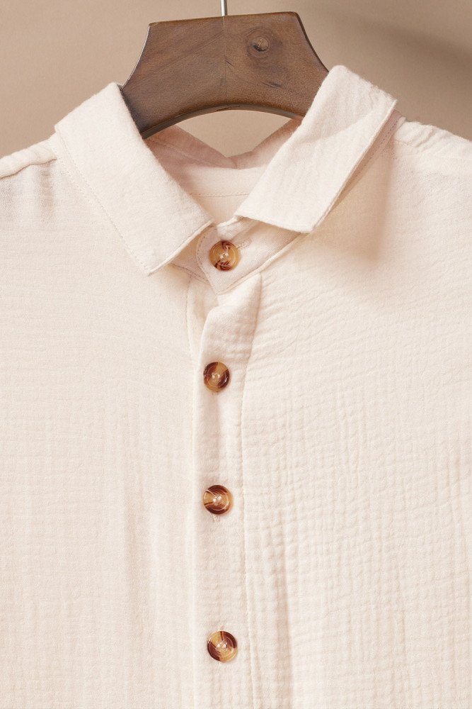 Crinkled Buttons Maxi Beach Dress with Slits Swimear Coverups